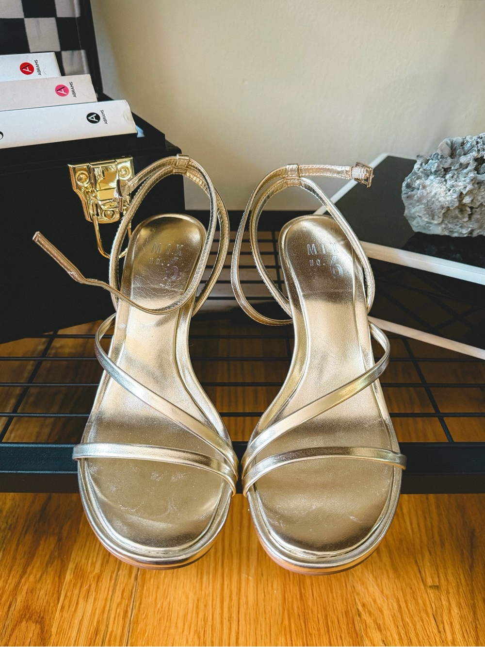 MIX No. 6 Gold Metallic Strappy Block Heel Sandals Size 8.5